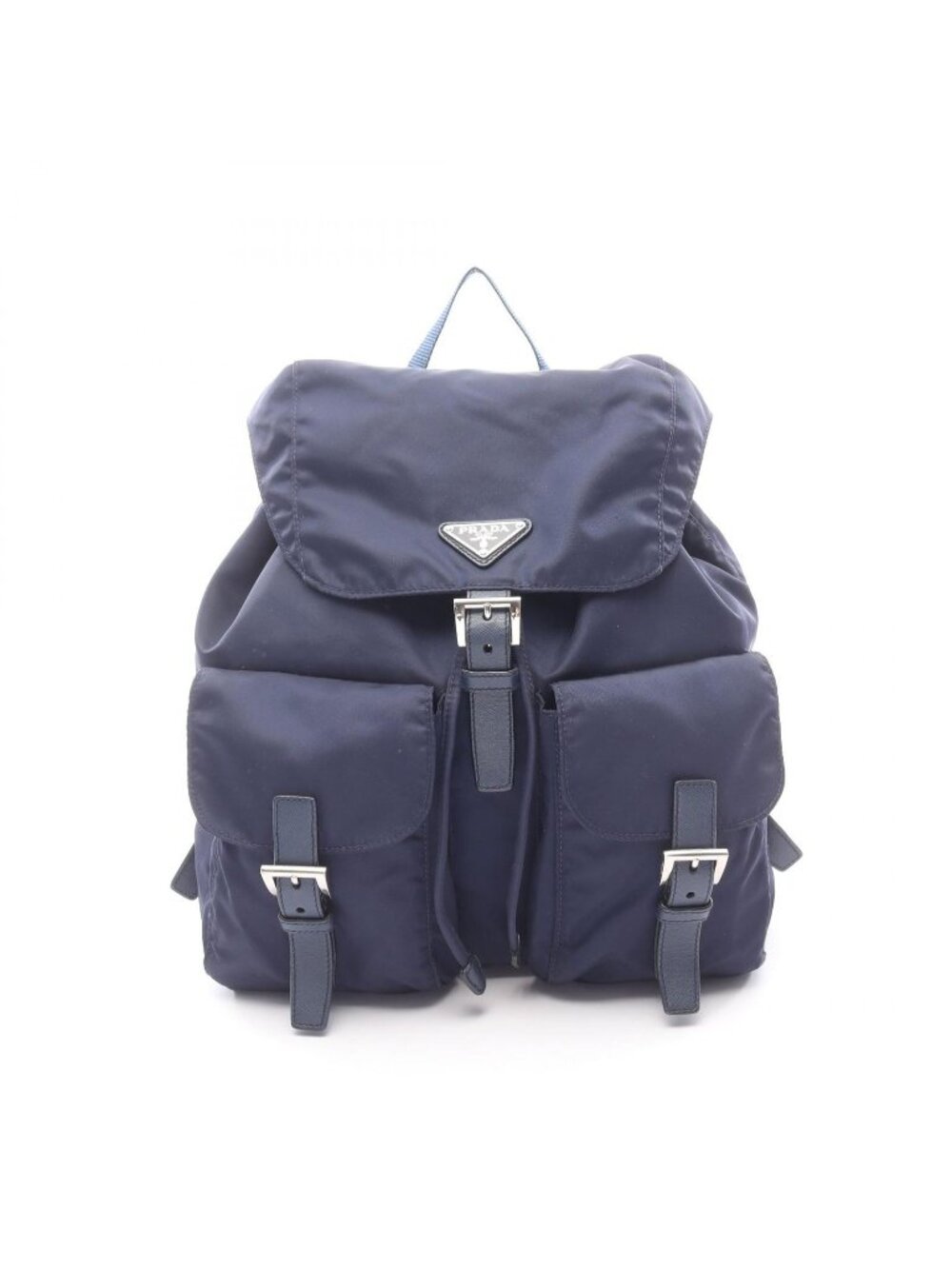 Prada Backpack Navy Nylon Saffiano Leather Triangle Logo - Picture 1 of 12